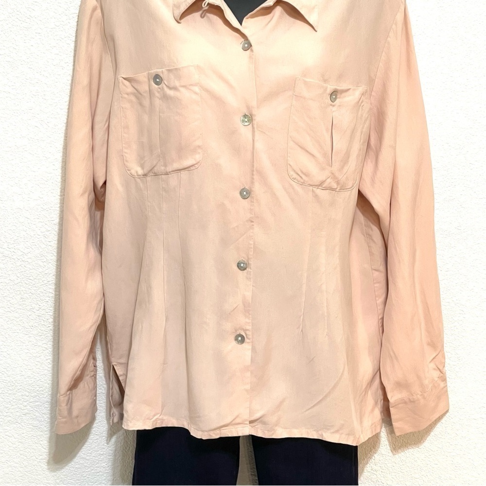 Edward Woman 100% SILK Light Salmon Long Sleeve Button Shirt Size XL - Picture 3 of 12
